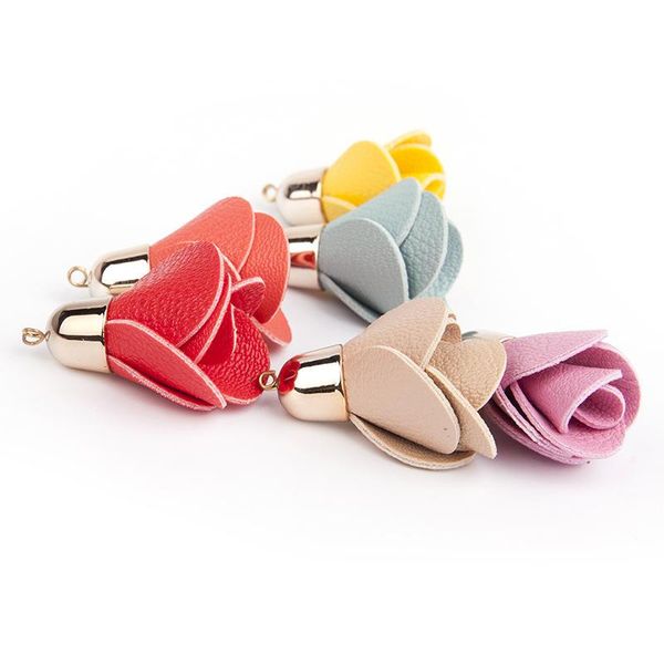 

5pcs faux leather flowers tassels fringe diy keychain earrings making curtain sewing accessories bag car pendant flowers tassel h wmtfto