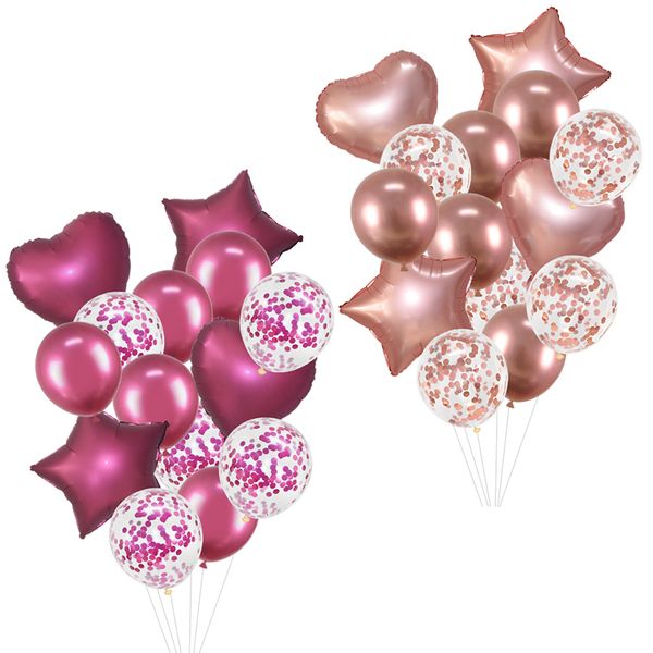 

14pcs mulitcolor heart star foil balloons confetti metal latex ballon set happy birthday wedding party baby shower decor