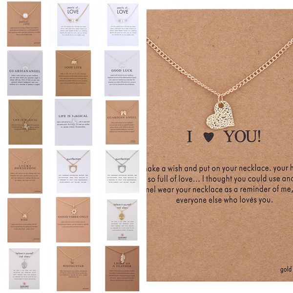 

dogeared necklaces with card gold elephant heart key clover horseshoe triangle charm pendant necklace for women fashion jewelry gift fy2439