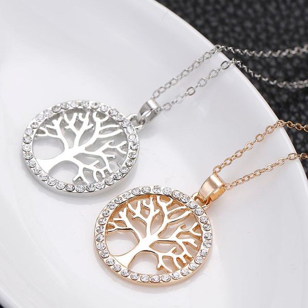 

pendant necklaces tree of life necklace crystal long for women christmas gift, Silver