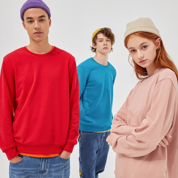 

metersbonwe autumn and winter new comfort sweatshirt men thick knit pullover solid color couple hoodies c1111, Black