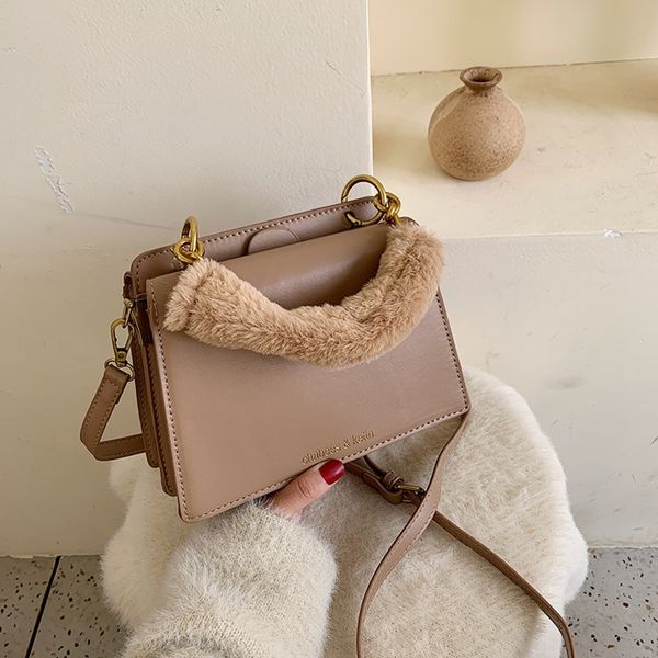 

zbdkf autumn winter and women 2020 new fashion foreign style small bagsmall bag square bagportable plush square bag versatile straddle forei