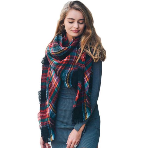 

scarves fashion brand winter scarf for women wraps triangle warm plaid blanket cashmere women's woman, Blue;gray