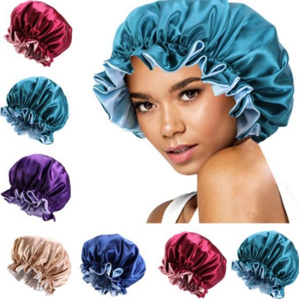 

new hat silk night cap double side wear women head cover sleep cap satin bonnet for beautiful hair - wake up perfect daily waterproof hats, Blue;gray