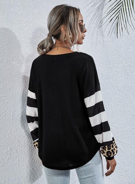 

рукав crew neck тройники famale одежда женщины обшитую панелями leopard полосатый лоскутная tshirt весна осень сыпучие длинные, White