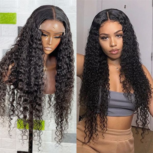 

180 density long soft preplucked black color kinky curly wig transparent lace front wig with babyhair for women daily, Black;brown