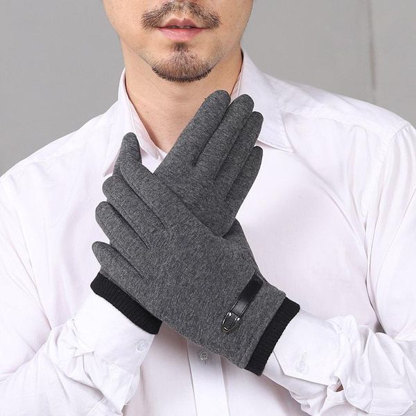 

five fingers gloves men winter touch screen autumn full finger black grey warm thermal windproof mitten knitted cuff driving guantes cycling, Blue;gray