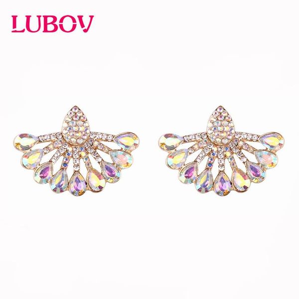 

lubov trendy beautiful crystal ab stud earrings statement gold color rhinestone piercing earrings women christmas party jewelry, Golden;silver
