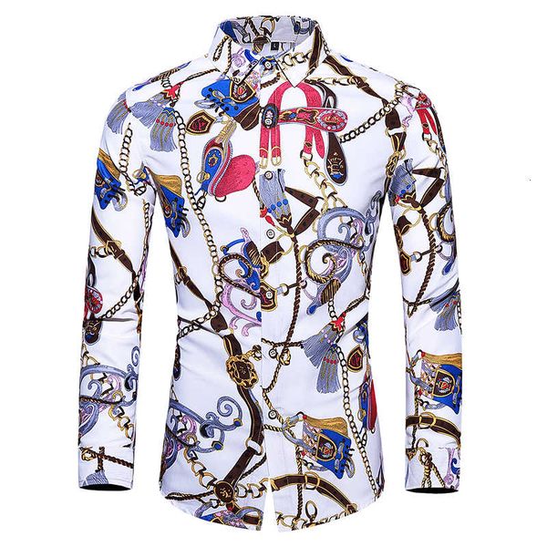 

2019 new arrival men's fashion men print long sleeved shirt male casual social shirts slim fit brand clothing 7xl, White;black