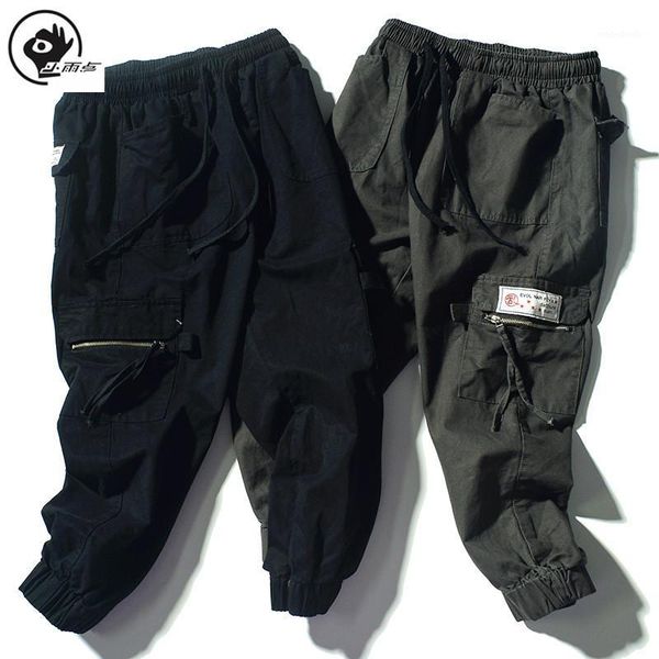 

little raindrop men elastic waist casual multi-pocket cargo pants streetwear hip hop harem trousers joggers sweatpants male1, Black