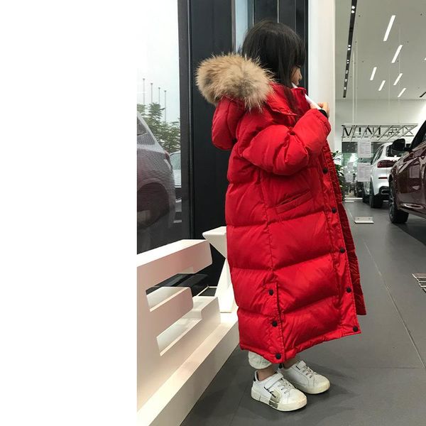 

2020 large wool collar extended children's down jacket slim korean boy and girl long thickening coat ins fashion down jacket, Blue;gray