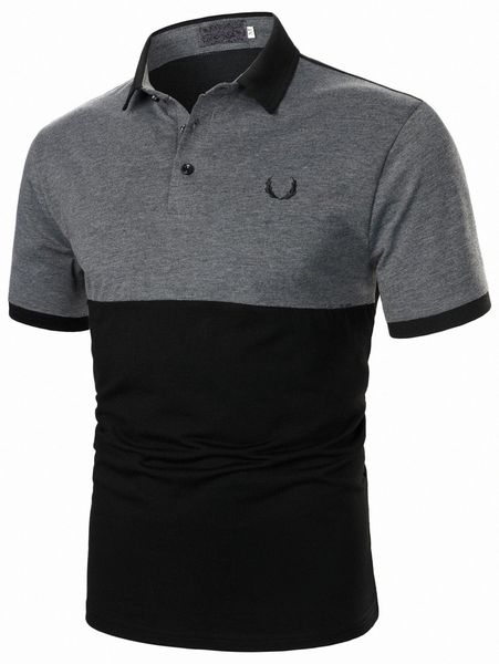 

men two tone graphic embroidered polo shirt a26b#, White;black