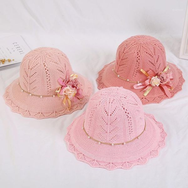 

floral kids girl sun hat breathable hat straw cap bag kids cap girls sun visor uv protection panama gorras1, Yellow