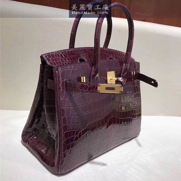 

handmade original ck57 bordeaux wine red crocodile bag 25cm women's handbag