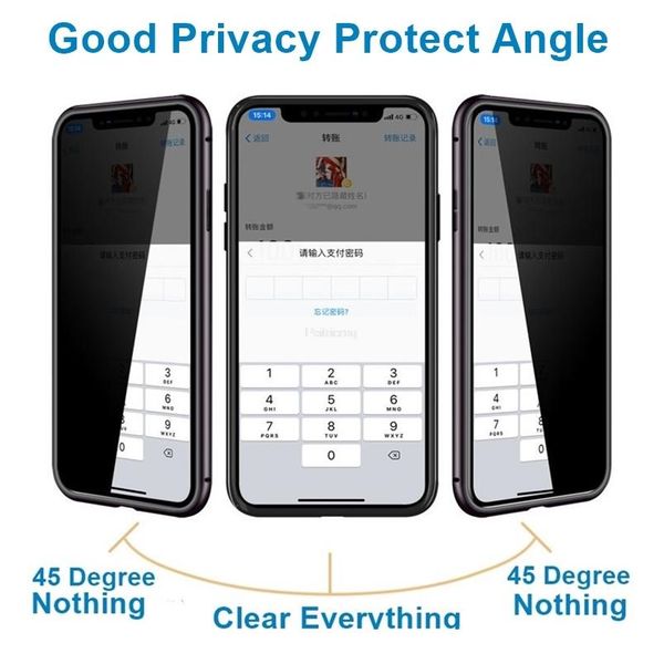 

anti privacy 360 degree magnetic adsorption glass case for iphone 12 11 xr x xs 7 8 plus 6 6s jlloei
