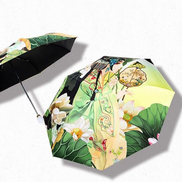 

matic sun umbrella rain women chinese style umbrella for female three folding parasol portable creative female gift bbysnp lipper