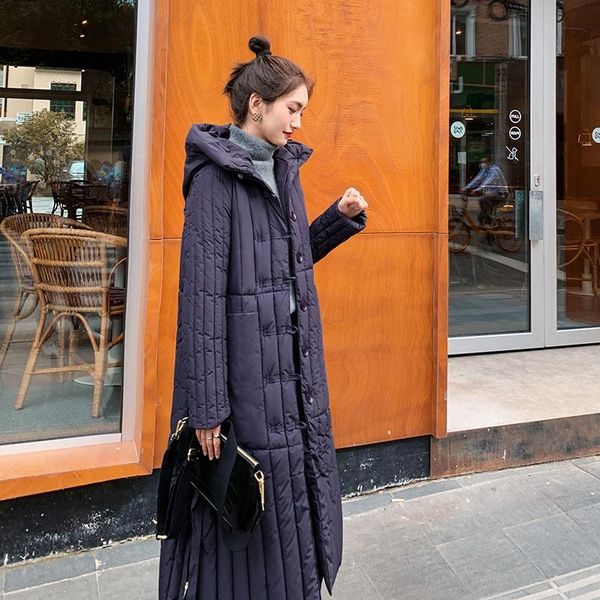 

women's down & parkas x-long women winter jacket 2021 hooded single breasted plus size female cold coat loose casual stand collar thick, Black