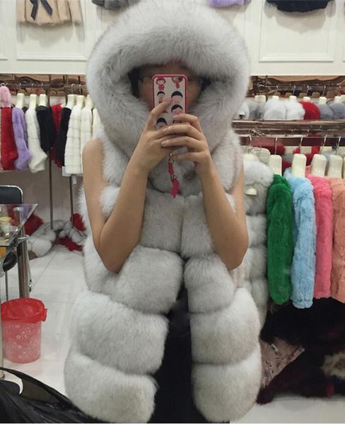 

fashion autumn and winter haining imitation fox fur grass mid-length coat super dalian hat vest vest fur coat, Black;white