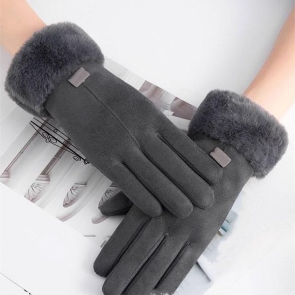 

2020 winter windproof touch screen gloves ladies girls outdoor full finger lined driving gloves mittens, Blue;gray