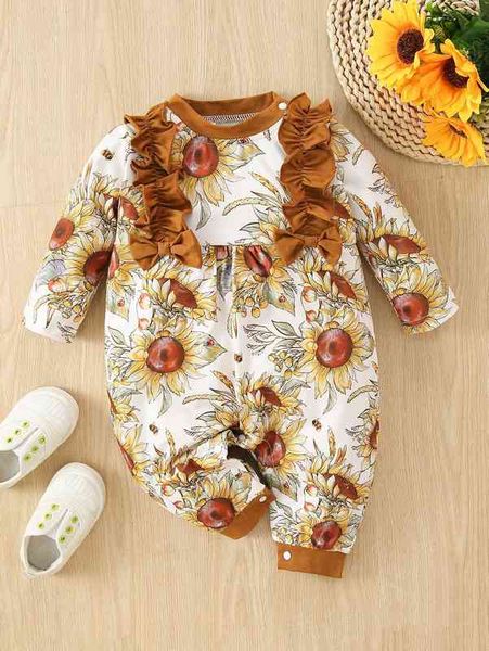 

baby sunflower print ruffle trim jumpsuit she, Blue