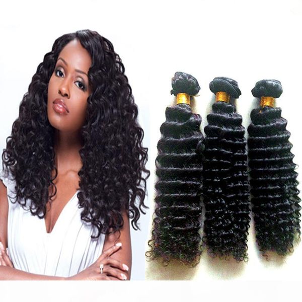 

9a indian virgin hair weft deep curly 3 bundles unprocessed indian human hair weave afro deep curly weaving extension ing, Black