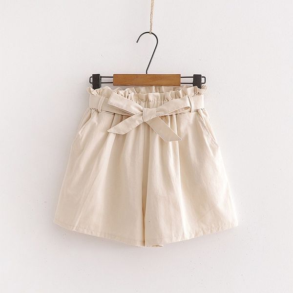 

women's high solid color casual loose wide leg bow elastic waist shorts, White;black