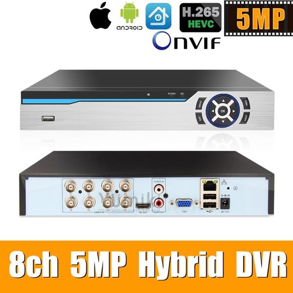 

kits 6 in 1 h.265+ 8ch ahd video hybrid recorder for 5mp/4mp/3mp/1080p/720p camera xmeye onvif p2p cctv dvr support usb wifi, Black;white