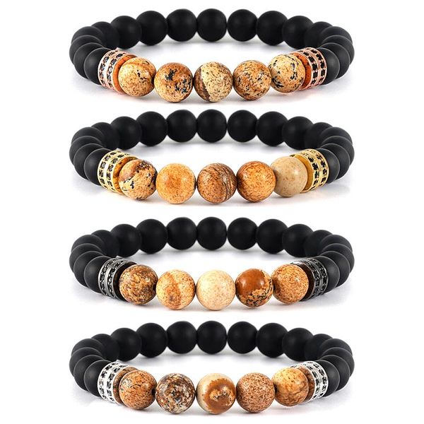 

zaer couple natural stone black lava stone beads bracelet female wood beads charm bracelets women men strand bracelets 4 colors