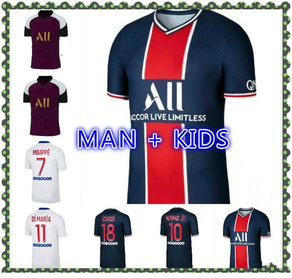 

20 21 mbappe icardi cavani soccer jerseys 2020 kimpembe di maria kean football shirt set 2021 marquinhos verratti men kids kit uniform, Black;yellow