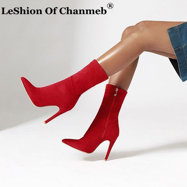 

popular runway boots shoes women's small size 33 stiletto heels pointed toe sock boots woman stretch shoes 48 botines mujer1, Black