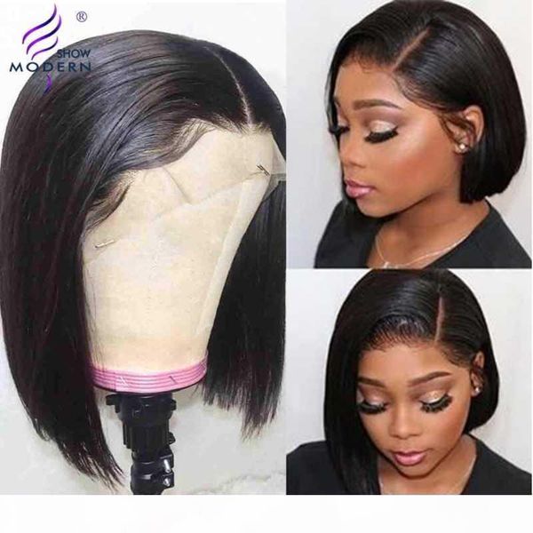 

modern show hair peruvain remy hair straight 13x4 lace front short bob wig lace front human wigs 150%perruque natural color, Black;brown