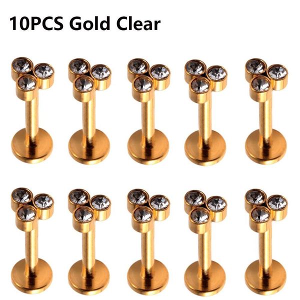 

10pcs surgical steel cz gem ear tragus helix cartilage triangle ear lobe stud zircon flower labret lip ring earrings piercing q jllftq, Silver