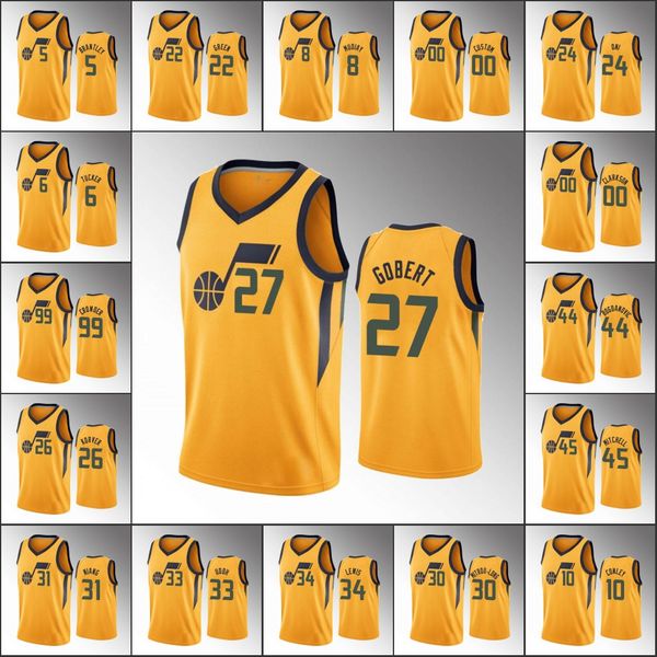 

utah jazz men donovan mitchell bojan bogdanovic rudy gobert jor dan clarkson statement nba yellow custom jersey, Black