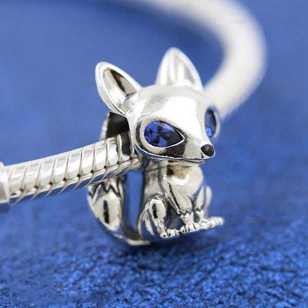 

loose beads 925 sterling silver blue-eyed fox charm bead for european style jewelry charm bracelets, Black