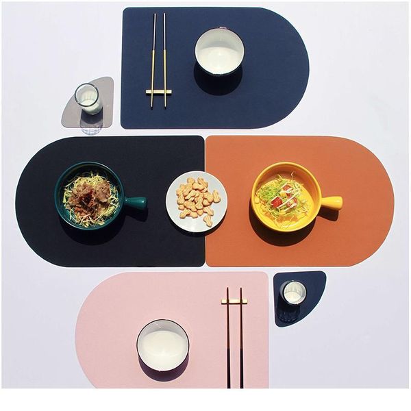 

placemat washable set dual side tableware pad placemat leather heat lnsulation waterproof non-slip bowl coaster jllifd