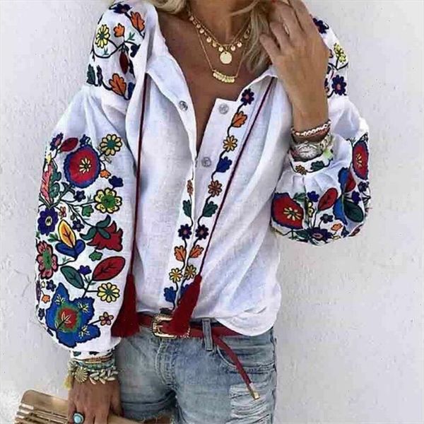 

fashion women v neck flower printed t shirt 2021 casual loose ladies casual latest chic t shirt female plus size, White
