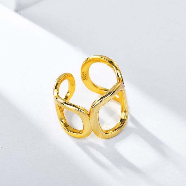 

japanese and korean s925 sterling silver female personality ladder simple exaggerated fashion hollow opening ring