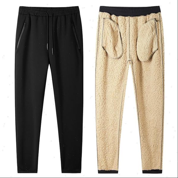 

7xl big size winter thick fleece mens joggers high waist sweatpants men solid pants velvet men jogger casual pants za295, Black