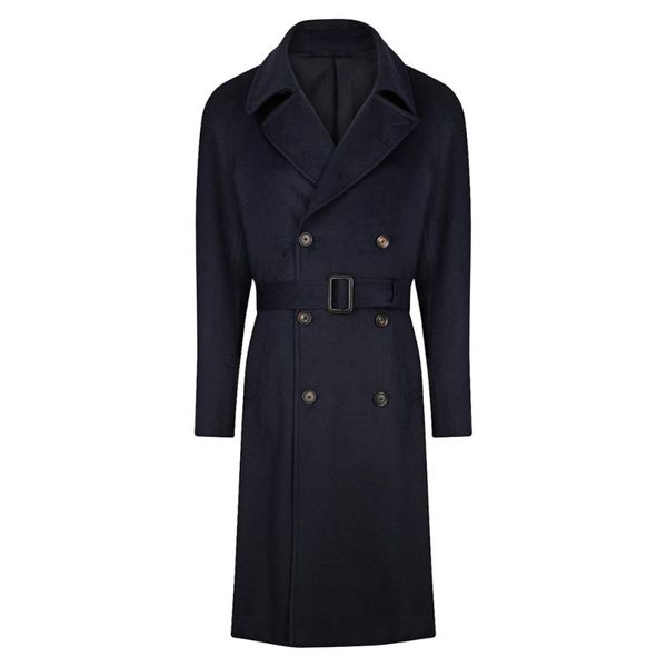 

men's wool & blends male woolen overcoat double-breasted belt v-sleeve long jacket casual england style fashion handsome coat, Black