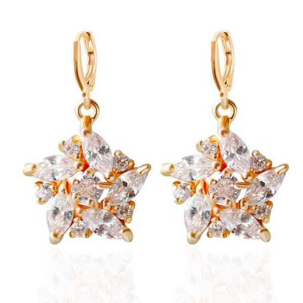 

flower zircon earrings women's gold and silver diamond short earrings, Golden;silver