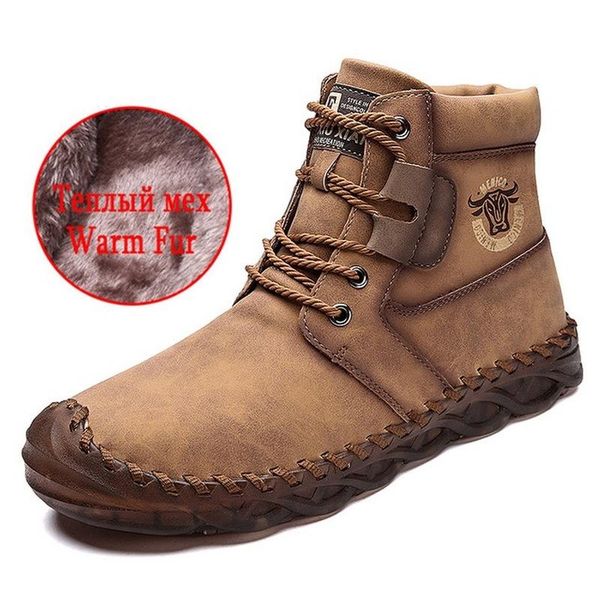 

designer fashion new men's boots plush warm men's snow boots retro shoes classic outdoor men footwear zapatos de hombre 48, Black