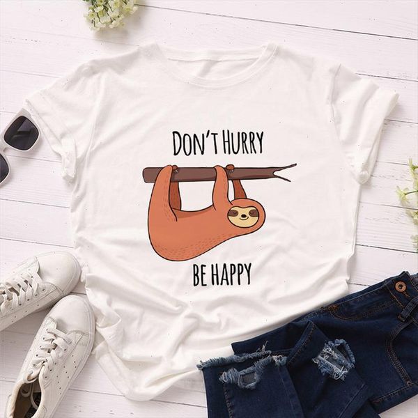 

women t shirt summer plus size short sleeve t shirt femme cute sloth and coffee print t women harajuk o neck tees, White
