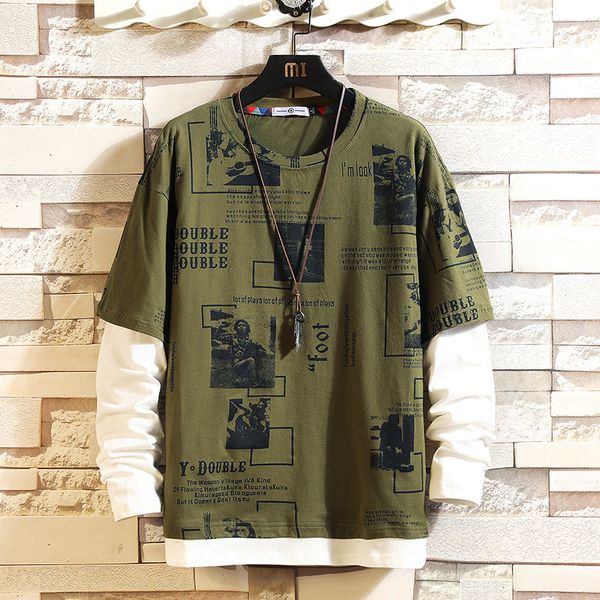 

2021 new autumn spring fashion oversize white black tshirt male long sleeve neck shirt for man t ancx