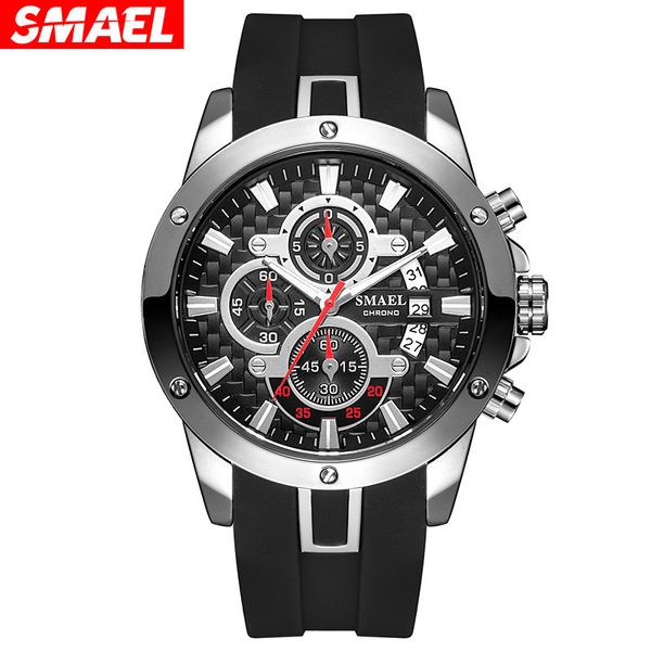 

smael smer three eye sports chronograph business large dial luminous outdoor waterproof men's electronic watch, Slivery;brown