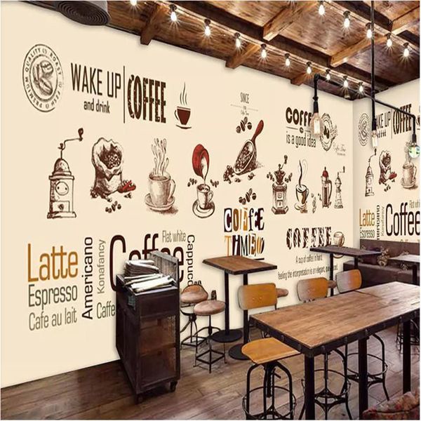 

custom mural wallpaper 3d hand-painted european and american coffee shop light yellow background wall murals cafe wall paper 3d1