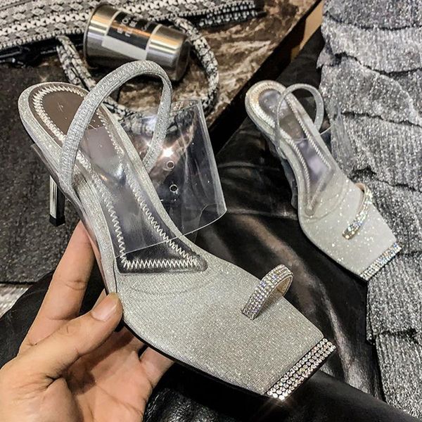 

big size 34-42 summer glitter crystal women sandals fashion narrow band high heels party wedding shoes female gladiator sandals, Black