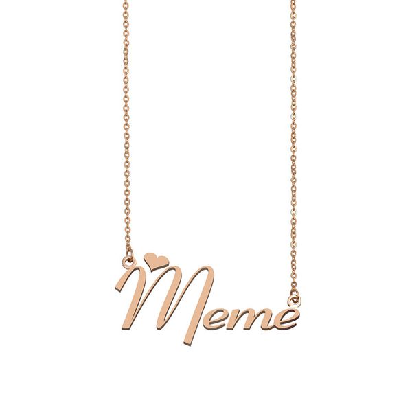 Meme nome colar personalizado placa de identificação pingente para mulheres meninas presente aniversário crianças melhores amigos jóias 18k banhado a ouro aço inoxidável