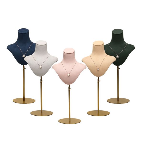 

high-end spot model human head display stand factory direct metal frame velvet leather necklace neck display props, Khaki