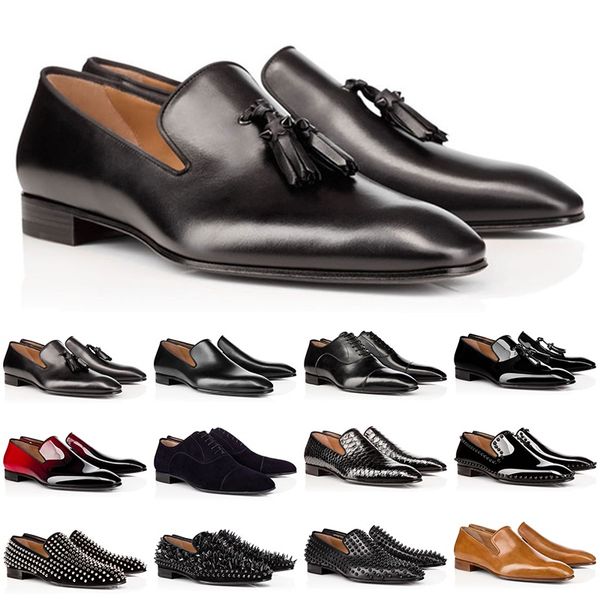 

new arrival designer red bottom loafers shoes for men matte patent leather suede rivets fashion loafer business wedding party dress shoe