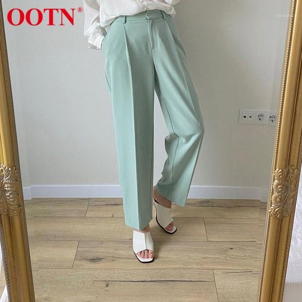 

women's pants & capris ootn green high waist solid suit trousers ladies spring summer 2021 casual pencil pocket female office clothes w, Black;white